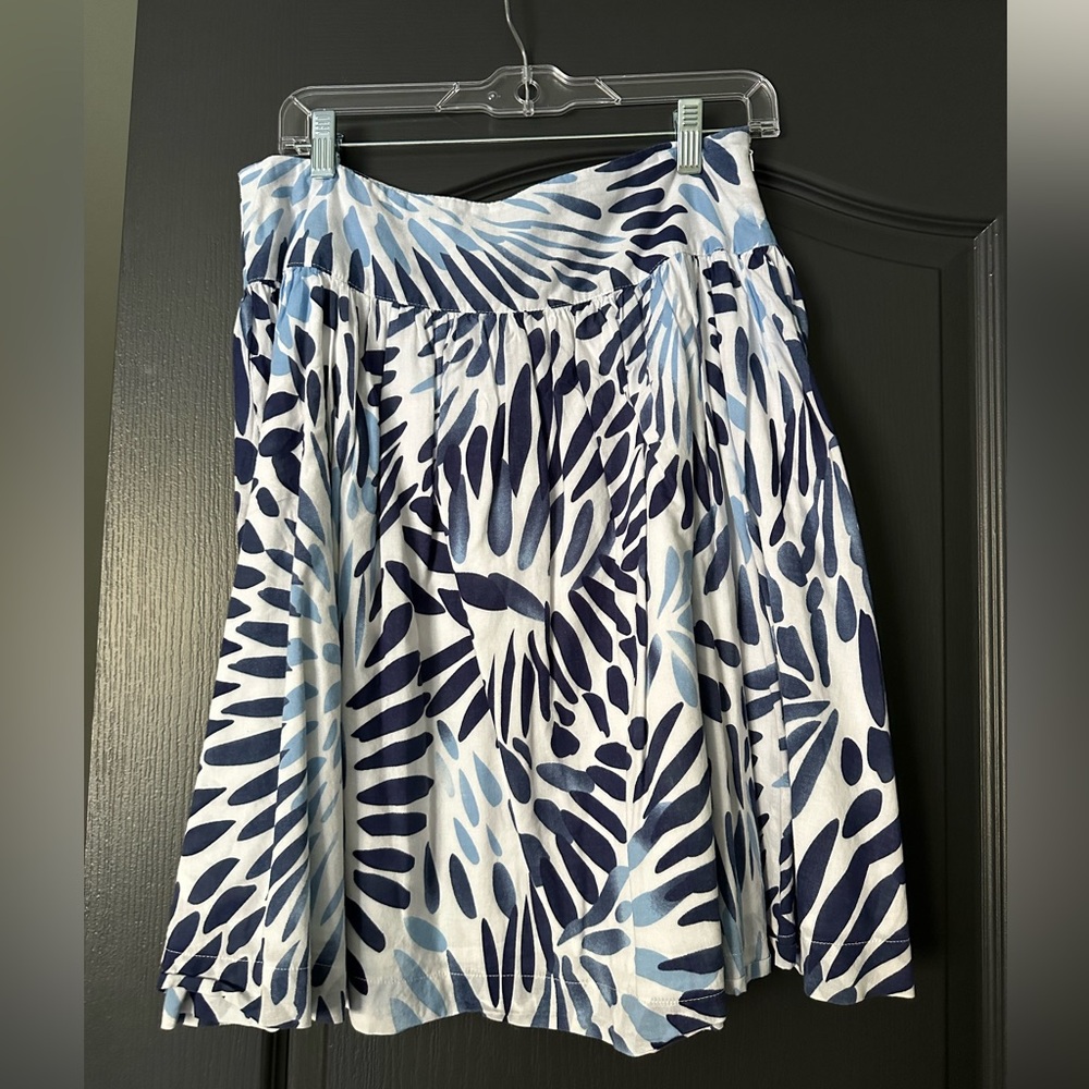Blue patterned cotton a-line skirt | size 6